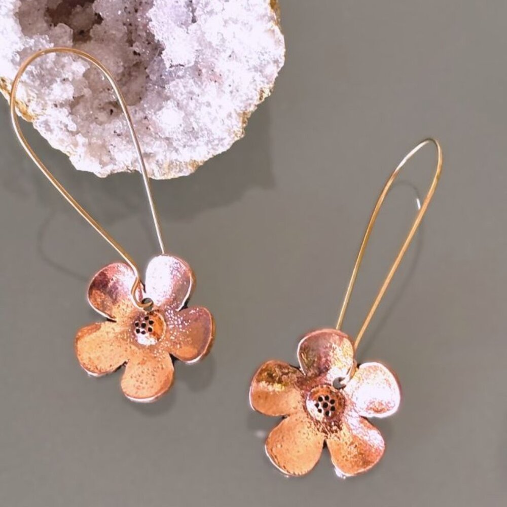2"L Metallic Red Copper Ear Wire Cute Daisy Flower Floral Dangle Earrings New